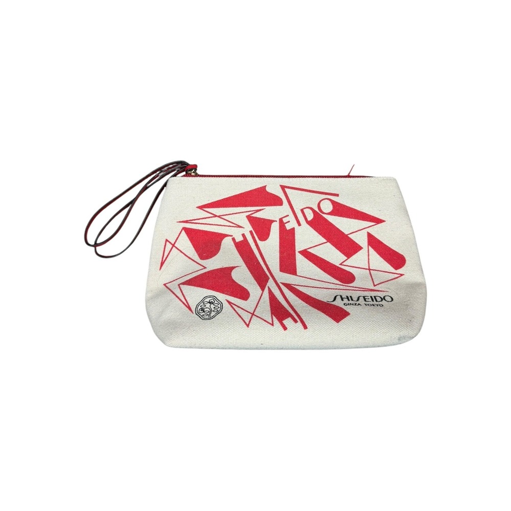 Shiseido Makeup Bag Womens OS Beige Good Canvas Wristlet Pouch Ginza Tokyo